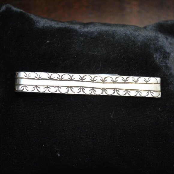 Vintage Taxco Sterling Silver Tie Clip with Stamped Design Mexican